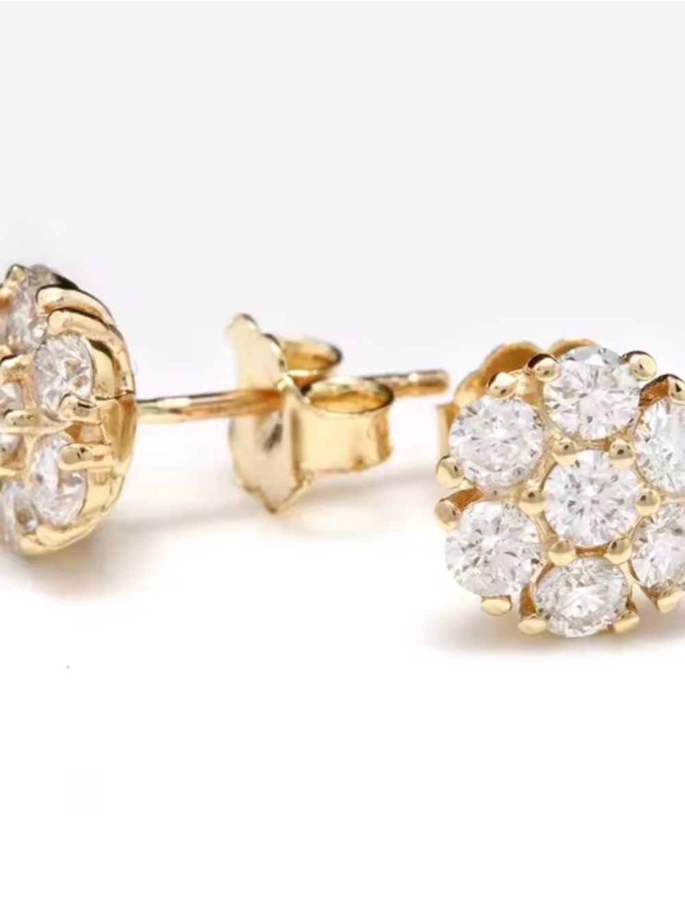 18k Gold Filled Cluster Lab Diamonds Stud Earrings - Picture 4 of 5